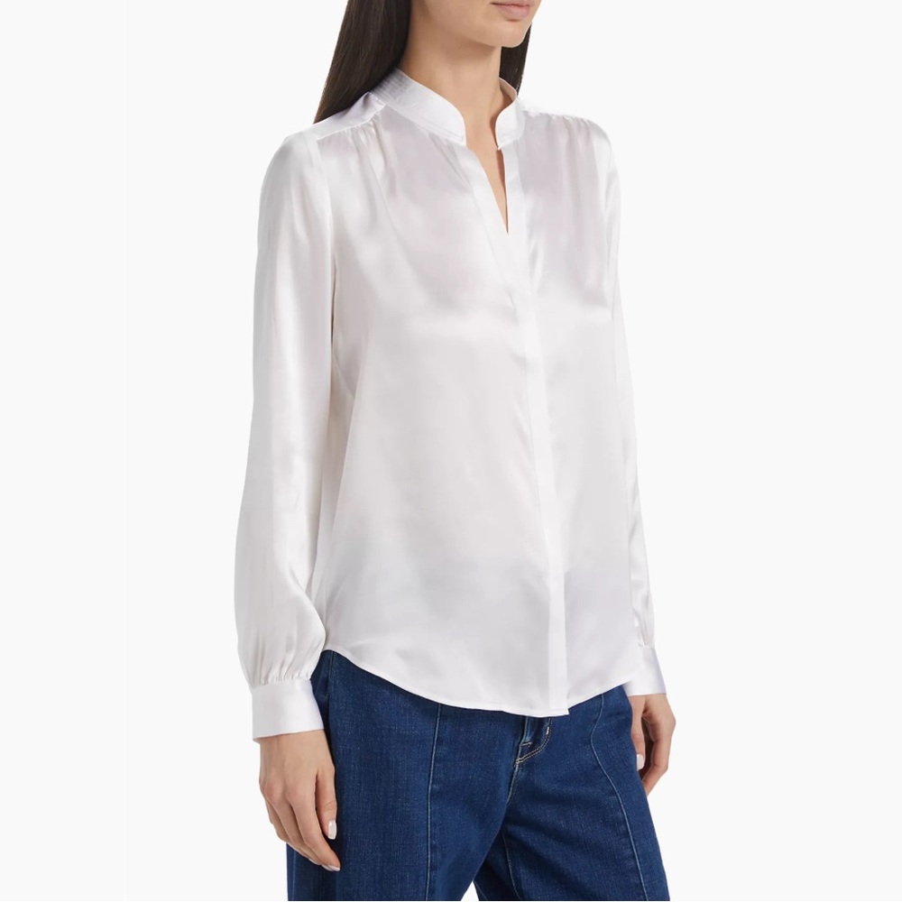 NWT💕L'AGENCE Bianca Silk Charmeuse Blouse in White Size XL - Picture 5 of 14